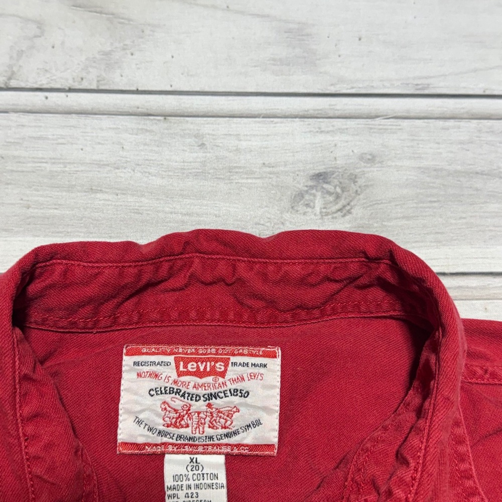 Levi's Button Down Shirt Mens XL Red Vintage 90s Cotton Workwear 55500-1381 - Picture 4 of 6